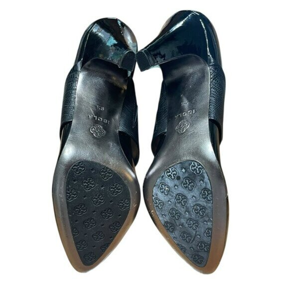 Isola Black Patent Leather Heels With Croc-Embossed Strap Womens Size 9M - Picture 8 of 12